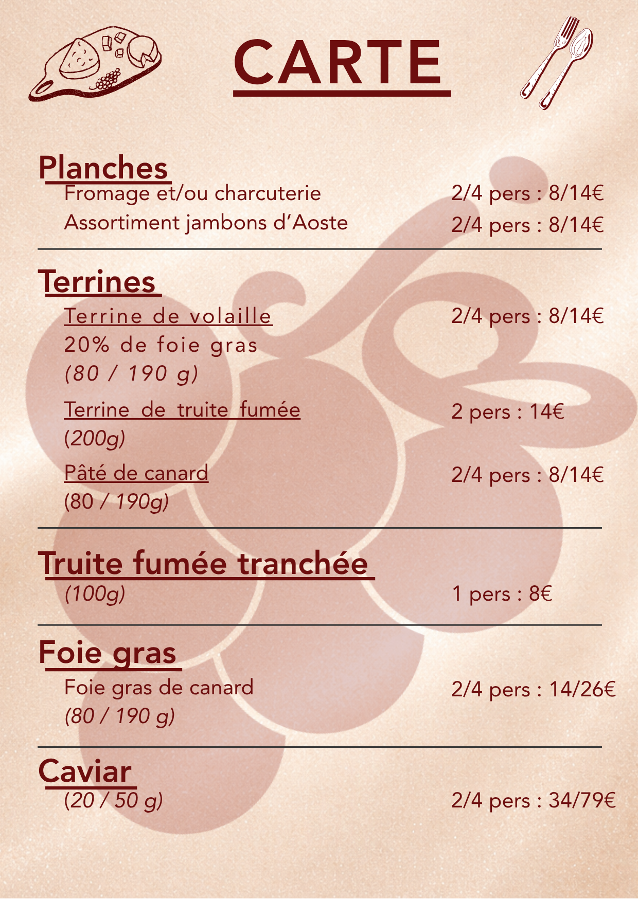 Carte des planches et accompagnements a Joli Bruit Gex