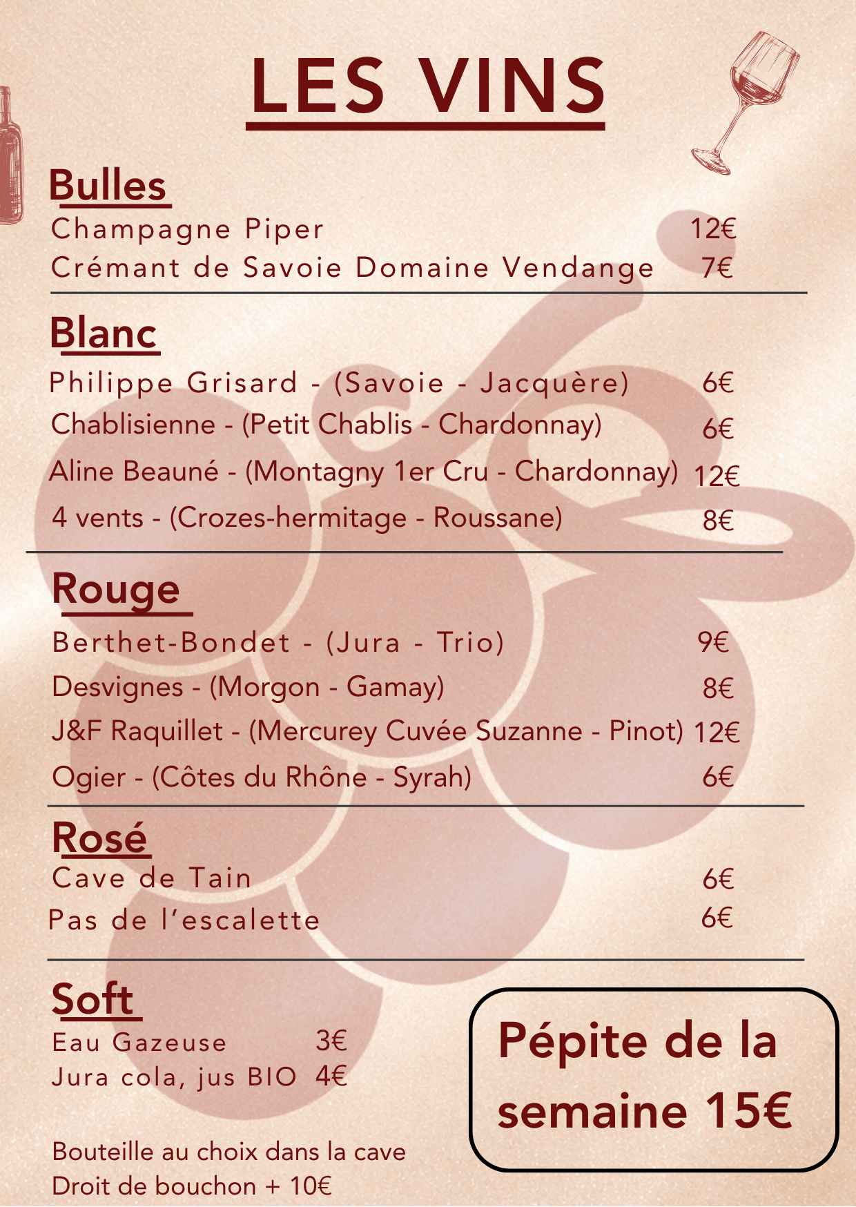 Carte des vins de Joli Bruit a Gex