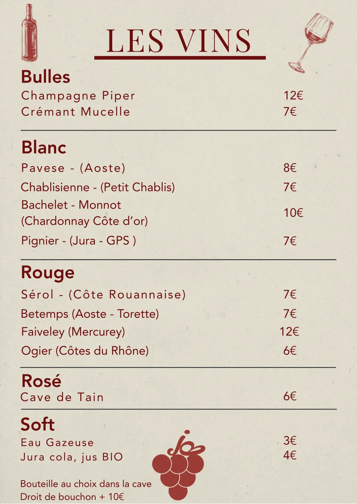 Carte des vins de Joli Bruit a Gex