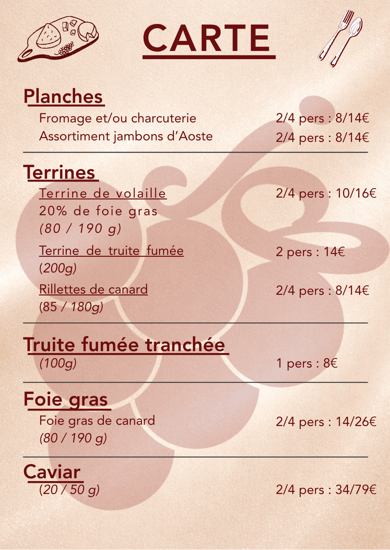 Carte des planches et accompagnements a Joli Bruit Gex